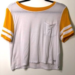 HOLLISTER Baseball t-shirt, white & mustard yellow